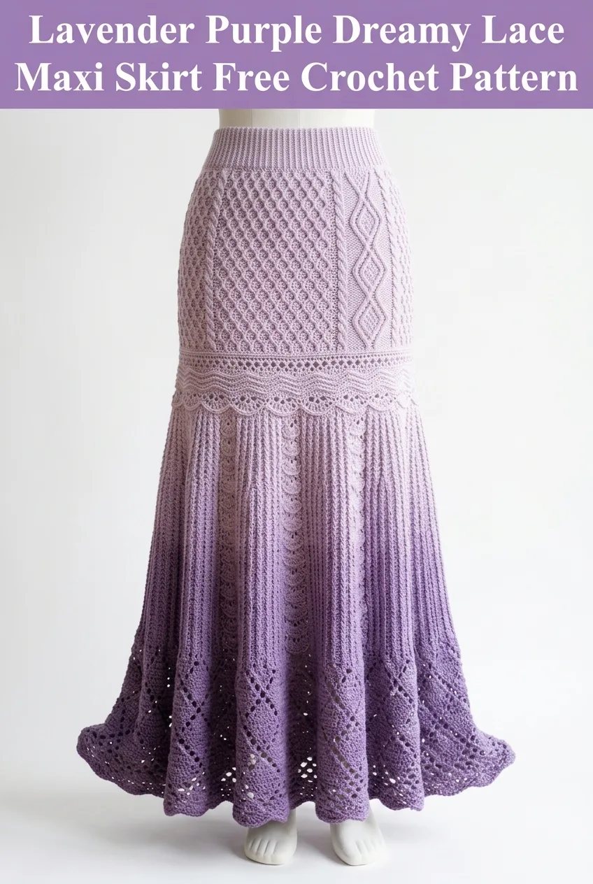 Lavender Purple Dreamy Lace Maxi Skirt Free Crochet Pattern