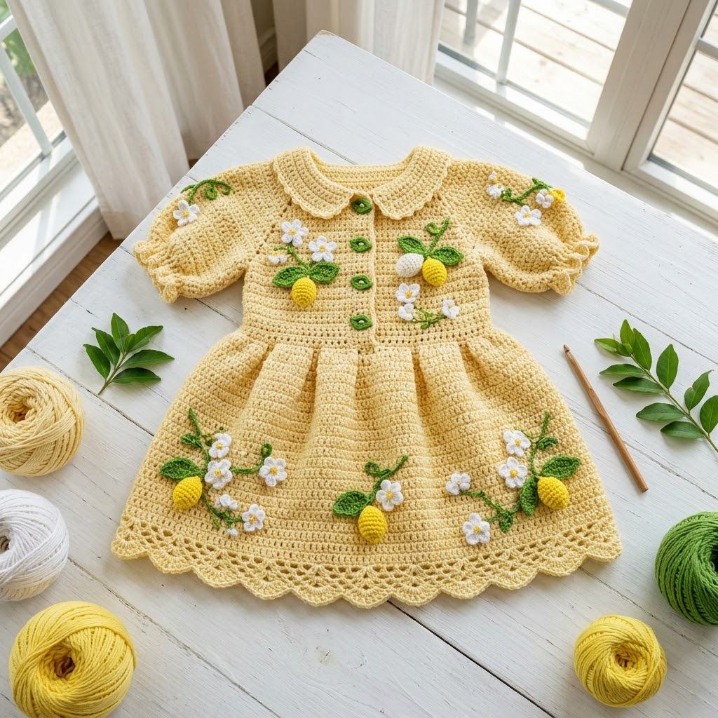 Lemon Blossom Baby Dress Free Crochet Pattern