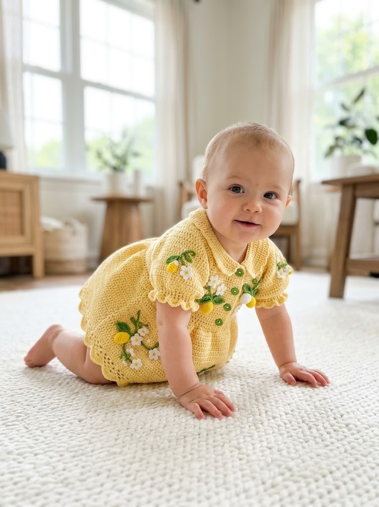 Lemon Blossom Baby Dress Free Crochet Pattern