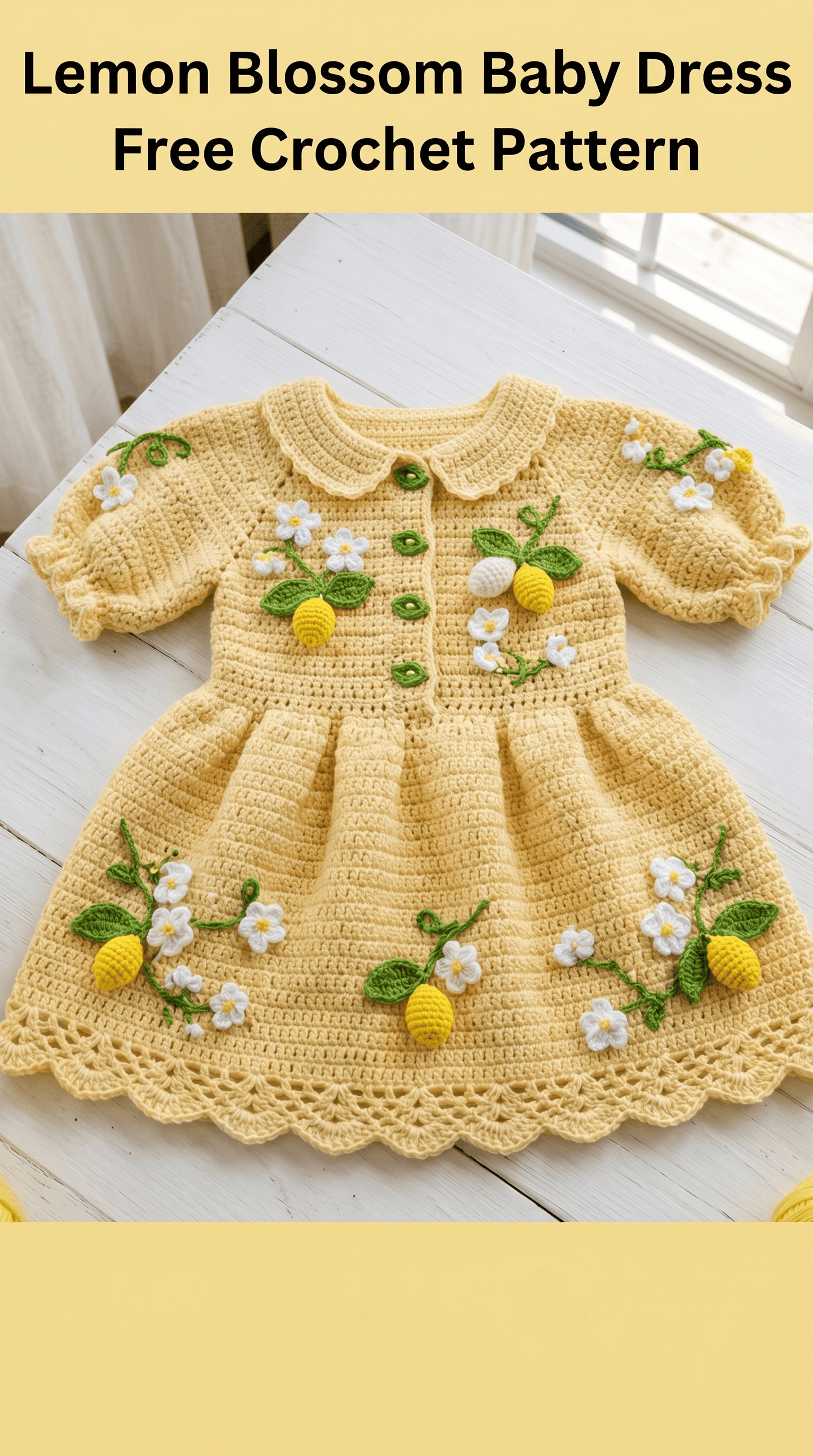 Lemon Blossom Baby Dress Free Crochet Pattern