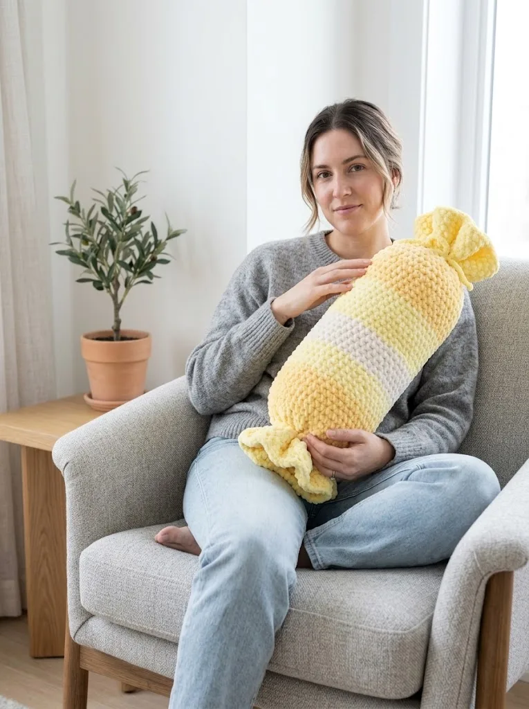 Lemon Sorbet Candy Bolster Pillow Free Crochet Pattern