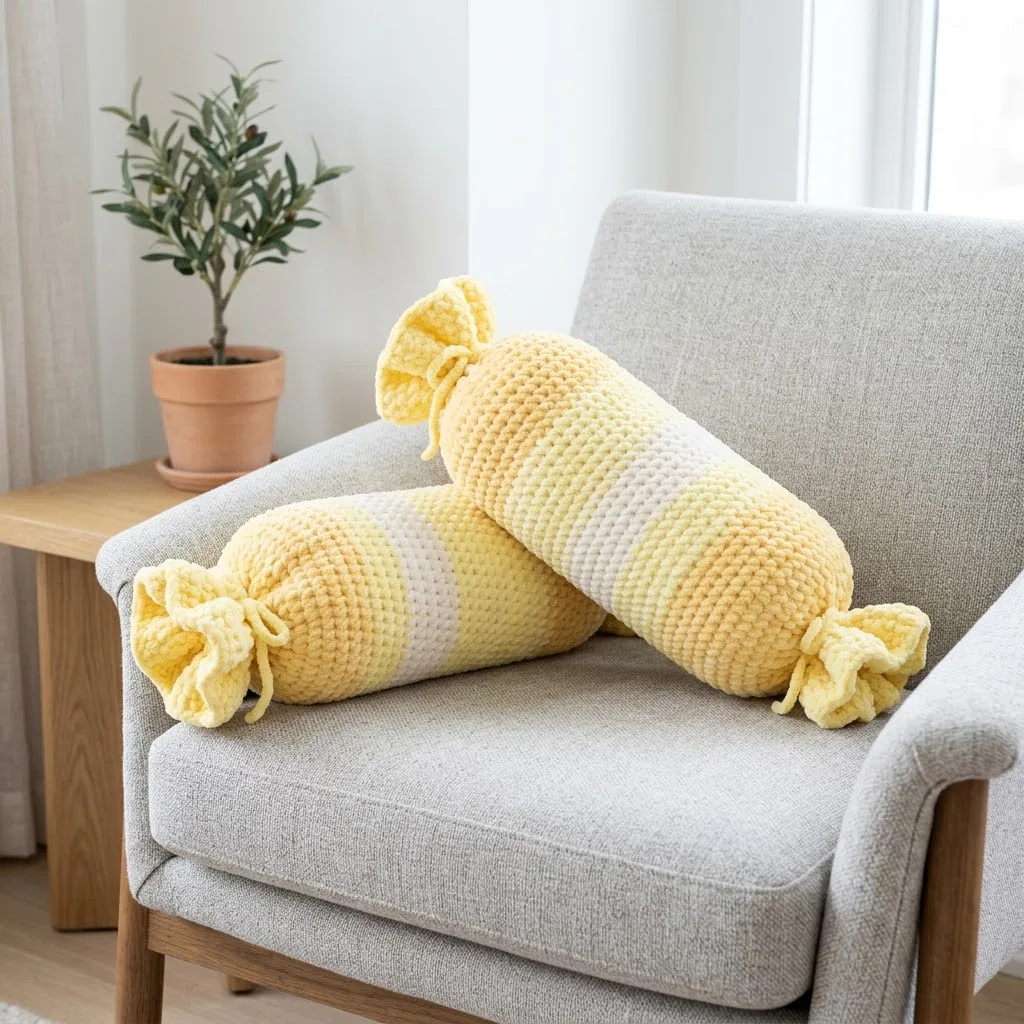 Lemon Sorbet Candy Bolster Pillow Free Crochet Pattern