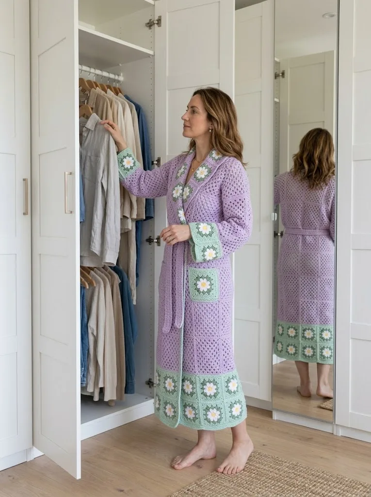 Lilac Dreams Floral Crochet Robe Free Pattern