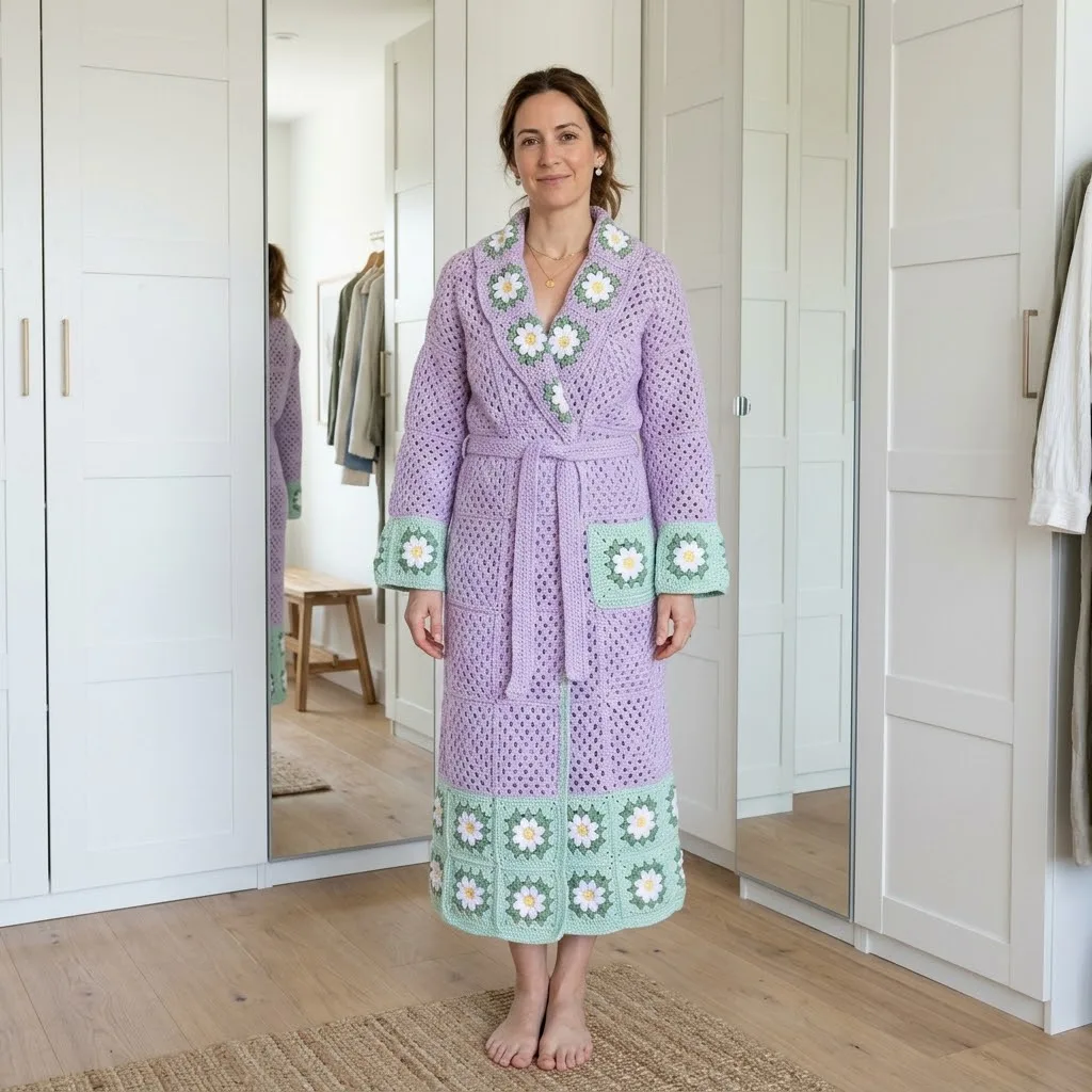 Lilac Dreams Floral Crochet Robe Free Pattern