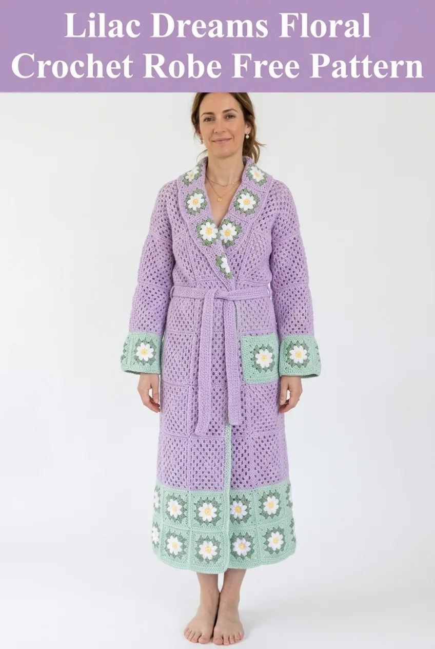 Lilac Dreams Floral Crochet Robe Free Pattern