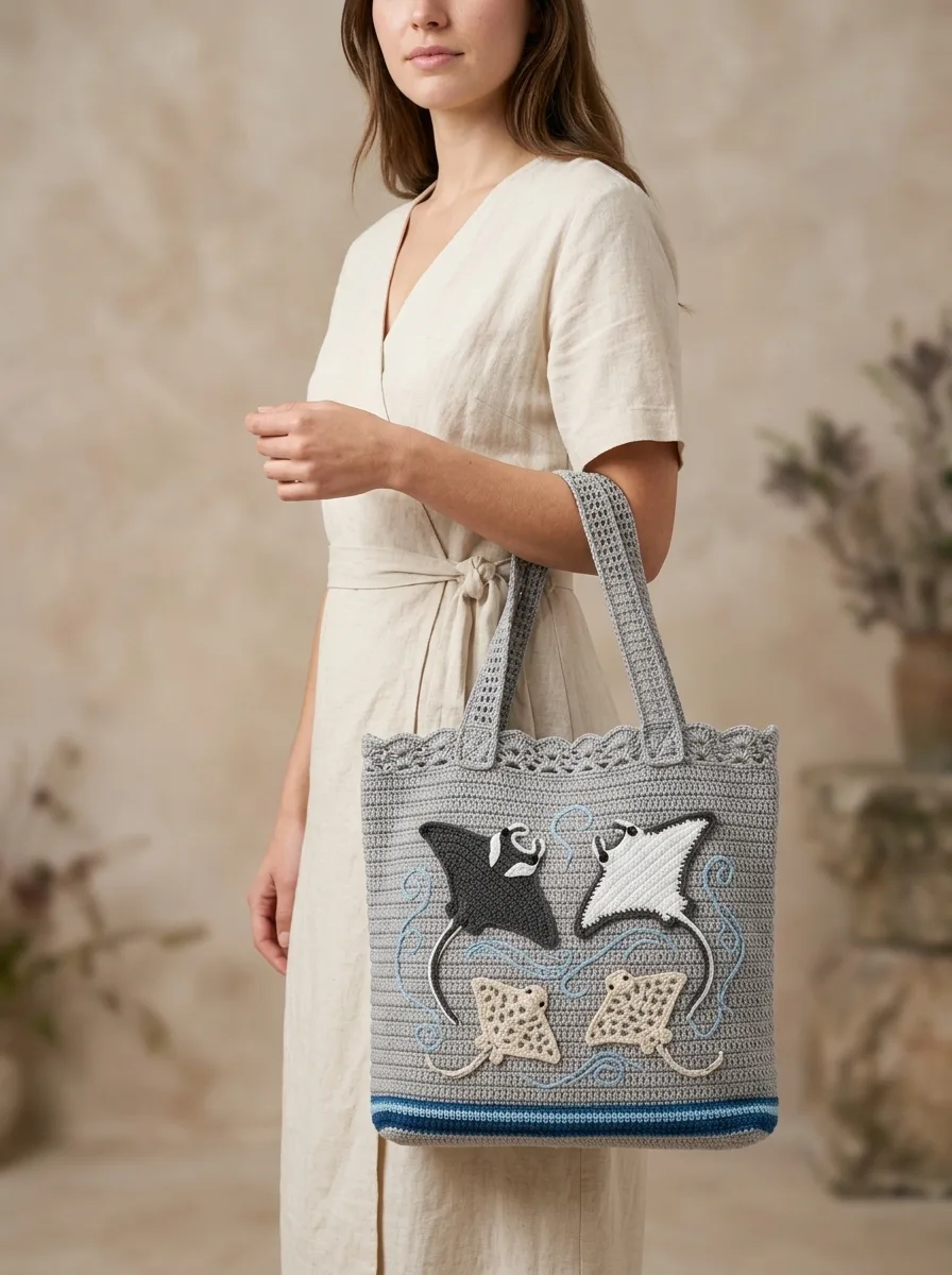 Manta Ray Crochet Beach Carryall Free Pattern