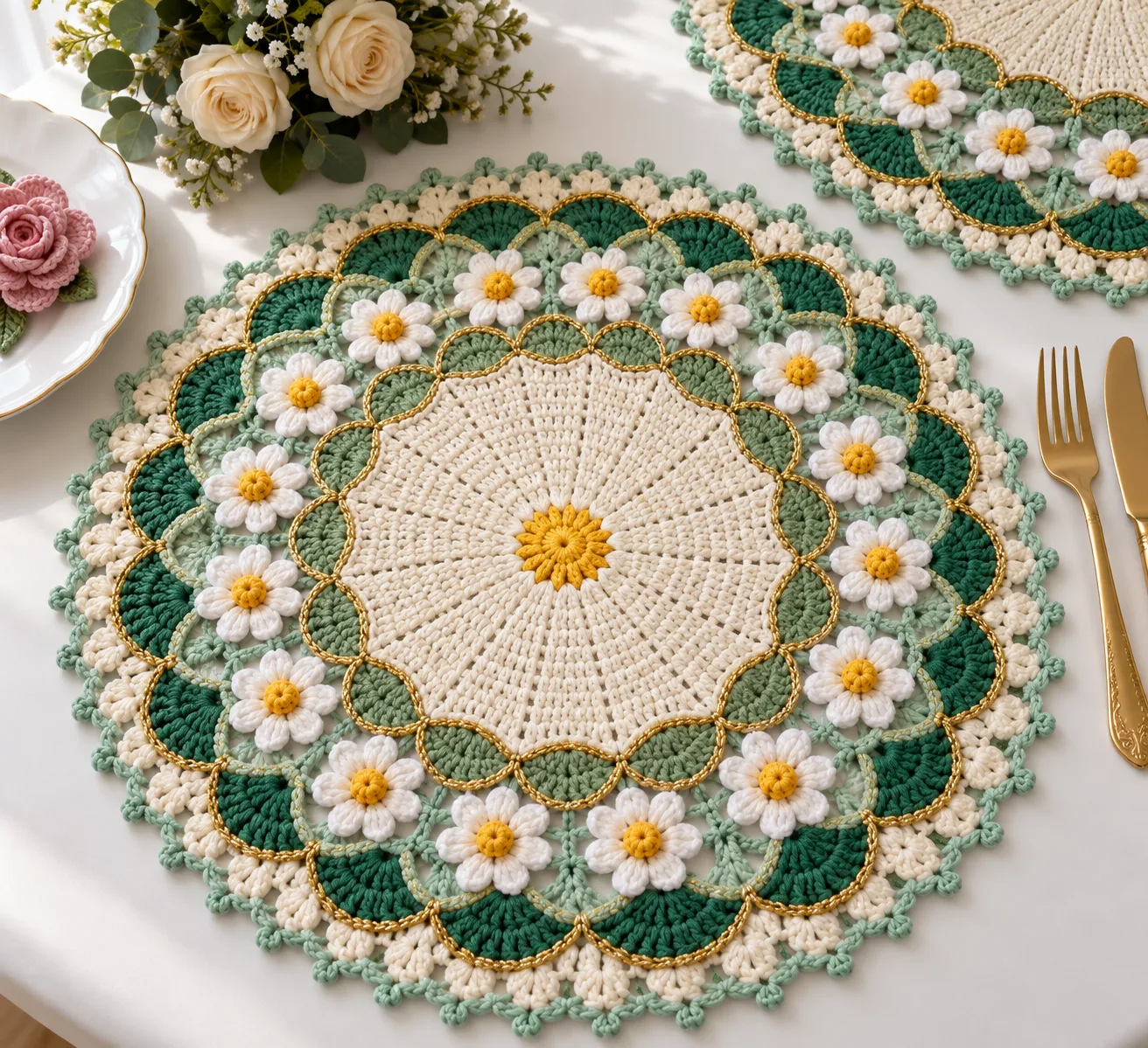 Mint Daisy Shell Placemat Crochet Pattern