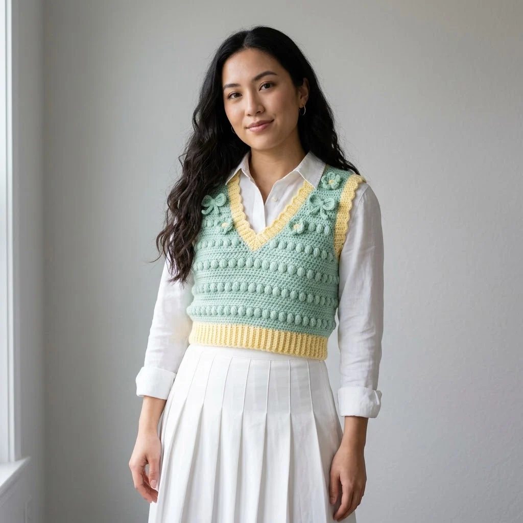 Mint Garden Bow Crochet Vest Free Crochet Pattern