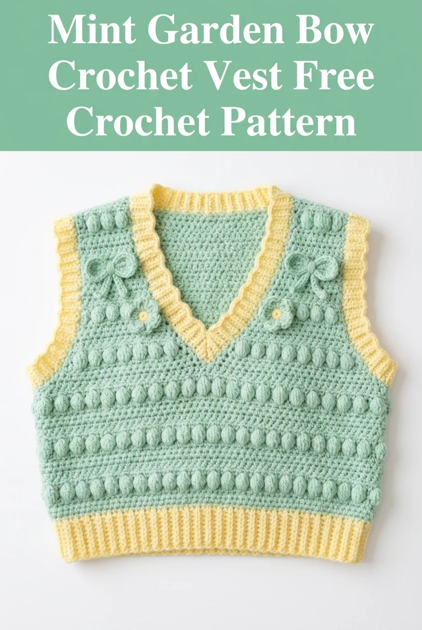 Mint Garden Bow Crochet Vest Free Crochet Pattern