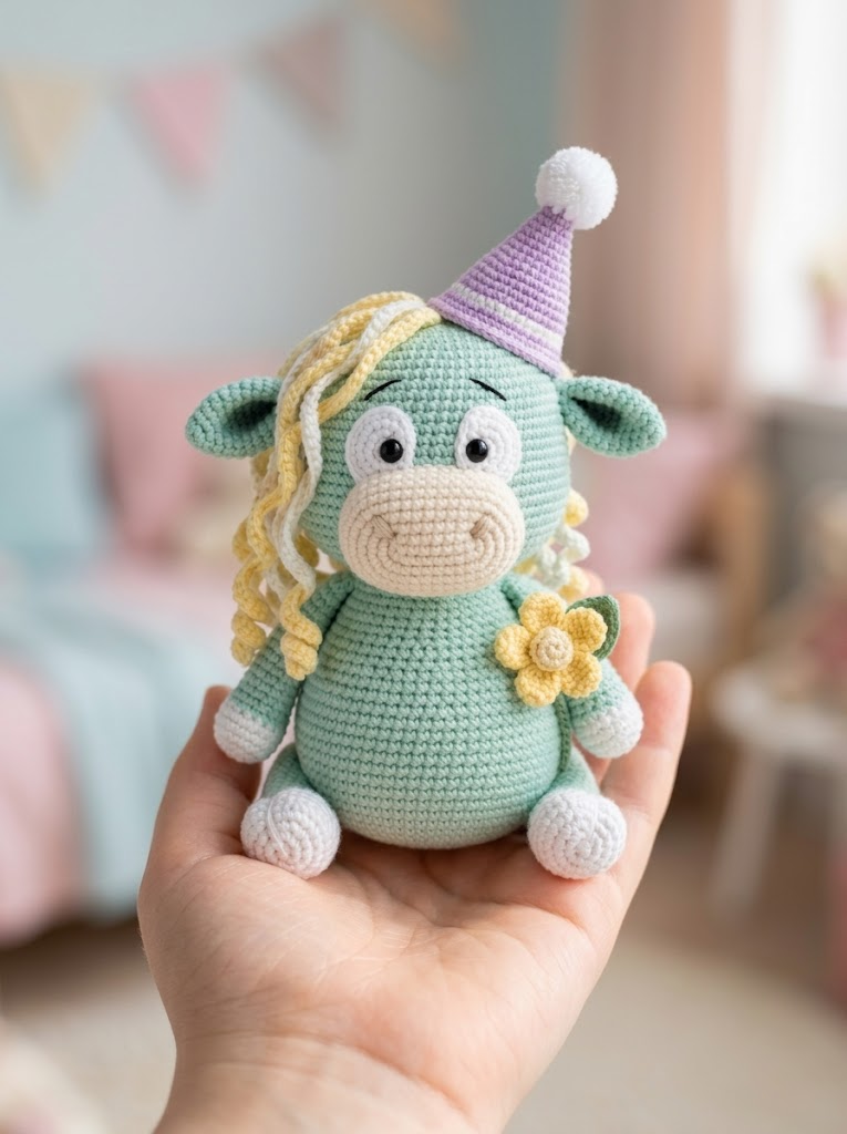 Mint Green Spring Highland Cow Amigurumi Free Crochet Pattern