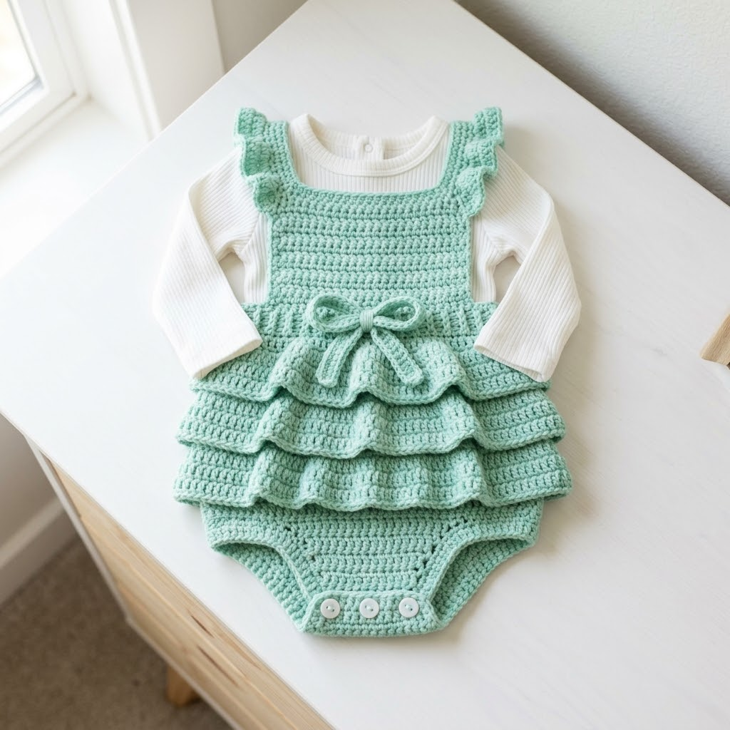 Mint Green Summer Baby Romper Free Crochet Pattern