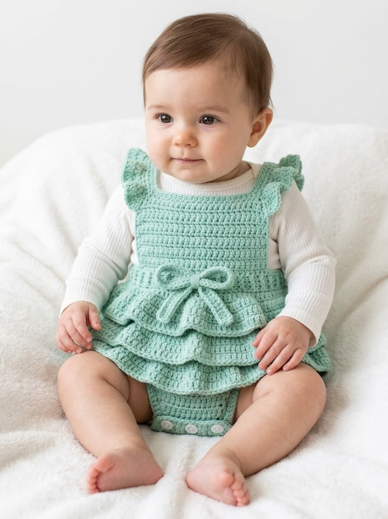 Mint Green Summer Baby Romper Free Crochet Pattern