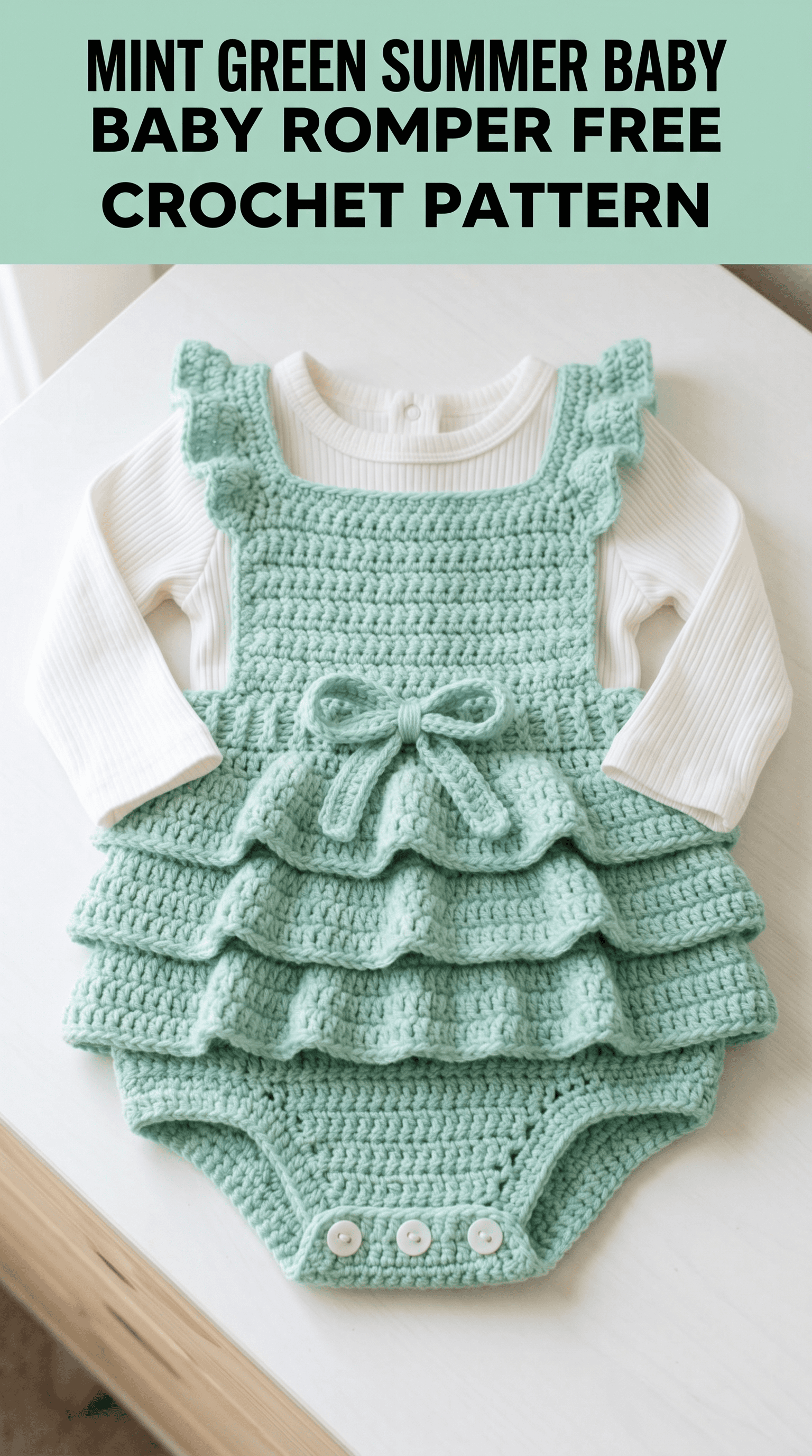 Mint Green Summer Baby Romper Free Crochet Pattern