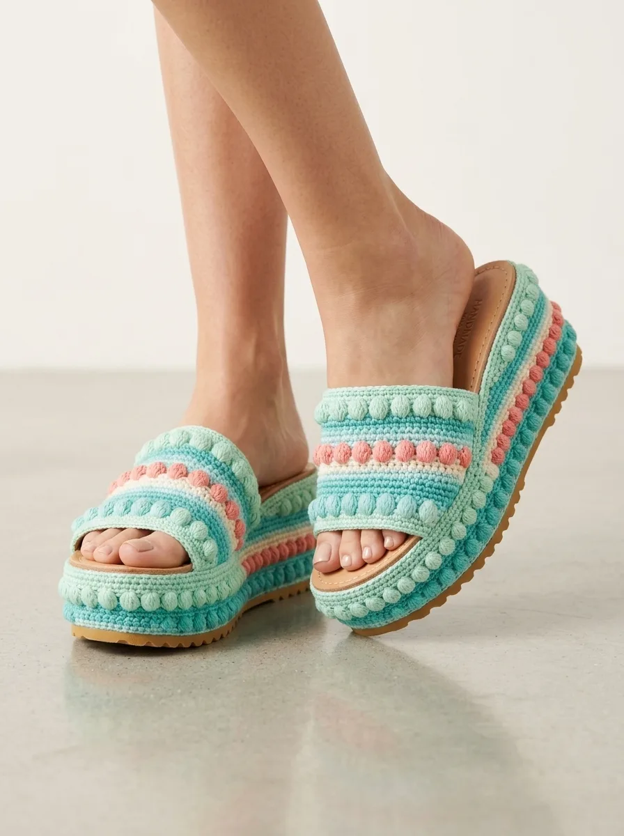Mint Seafoam Green Crochet Platform Wedge Sandals Pattern
