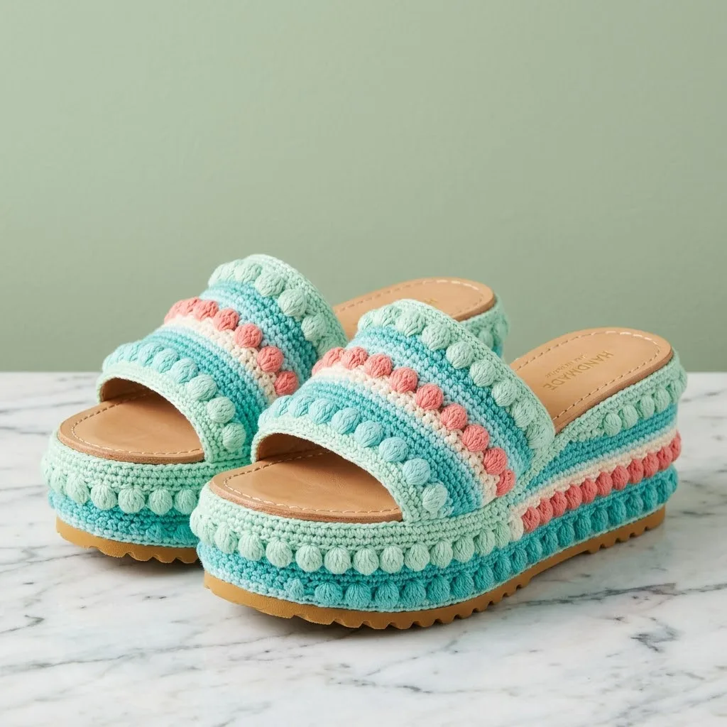 Mint Seafoam Green Crochet Platform Wedge Sandals Pattern