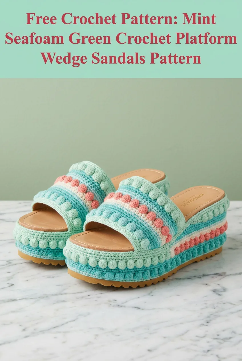 Mint Seafoam Green Crochet Platform Wedge Sandals Pattern