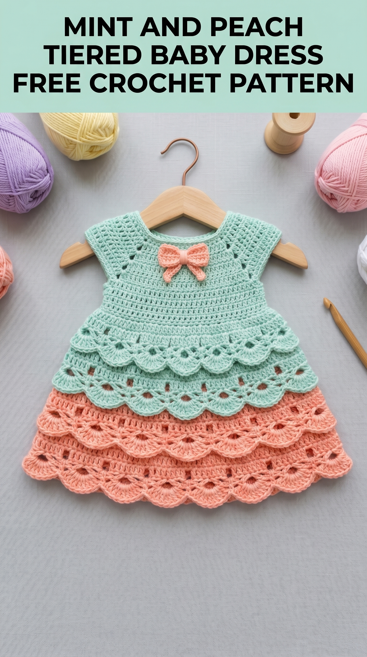 Mint and Peach Tiered Baby Dress Free Crochet Pattern