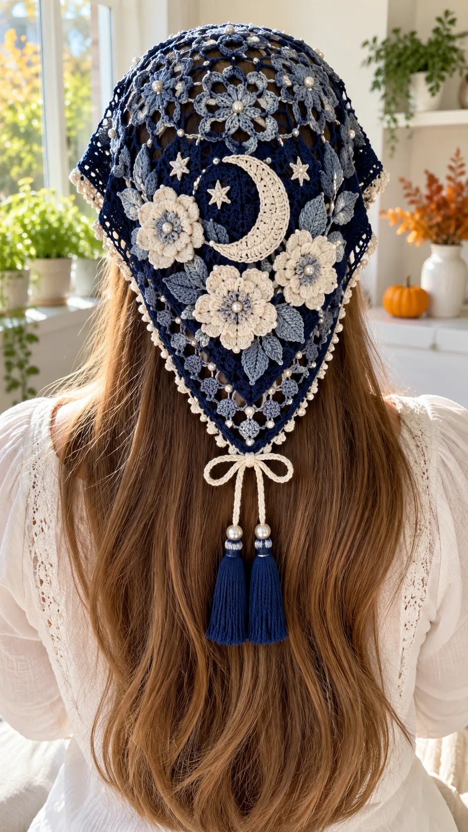 Moonflower Lace Headscarf Crochet Pattern