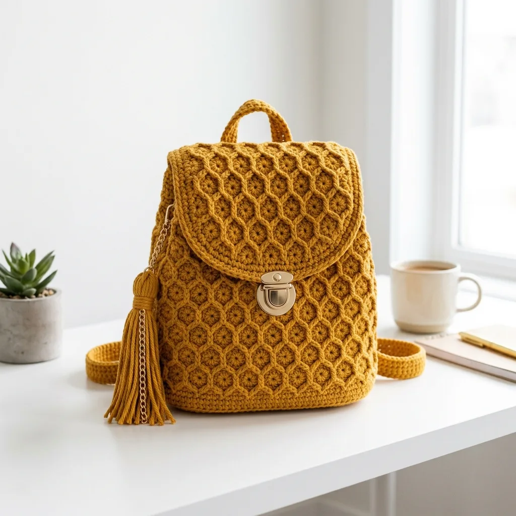 Mustard Yellow Crochet Backpack