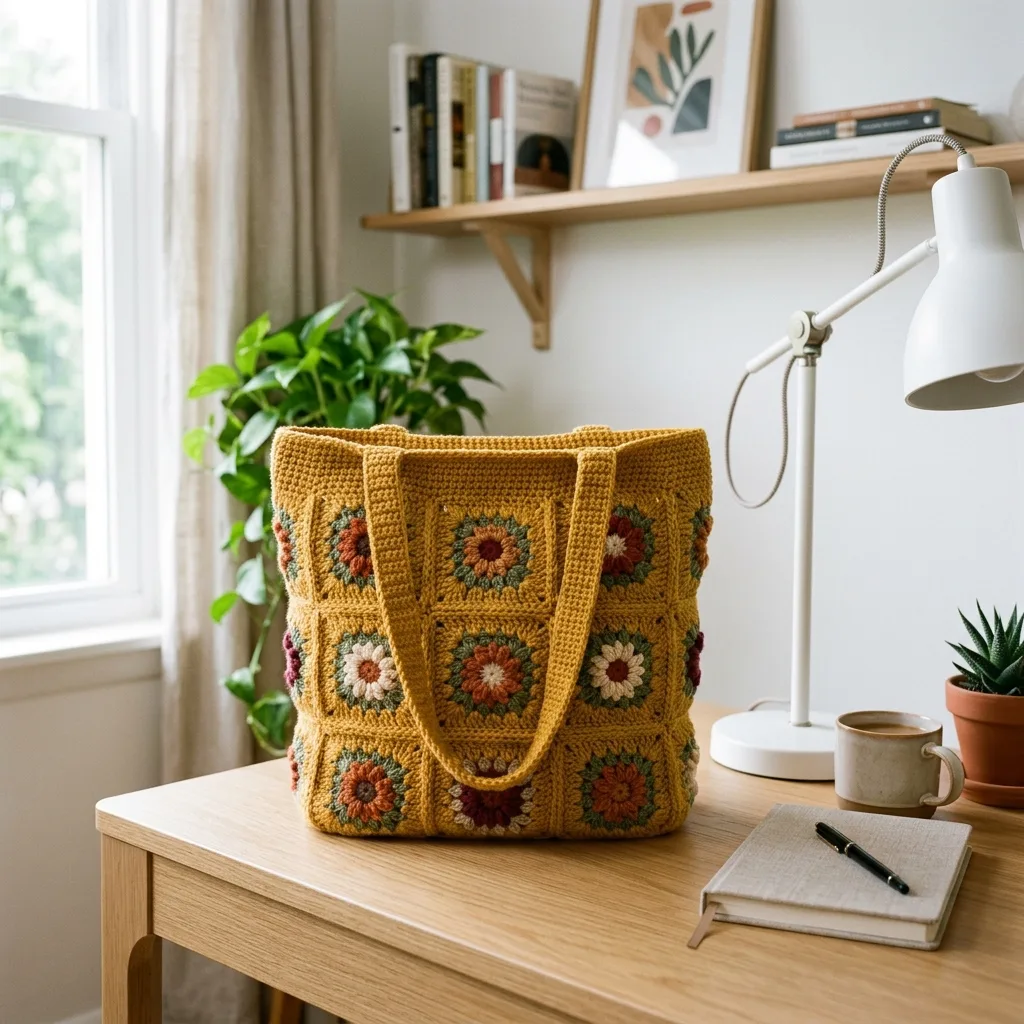 Mustard Yellow Wildflower Granny Tote