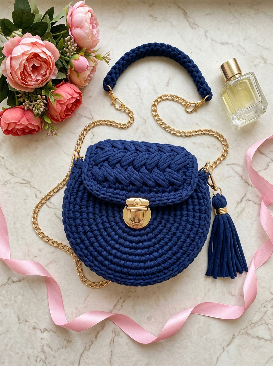 Navy Blue Chunky Round Purse Free Crochet Pattern