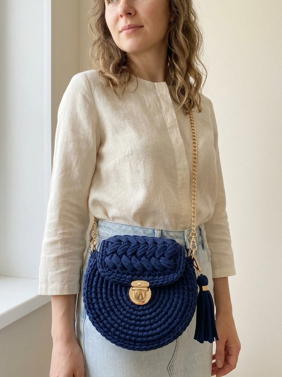 Navy Blue Chunky Round Purse Free Crochet Pattern