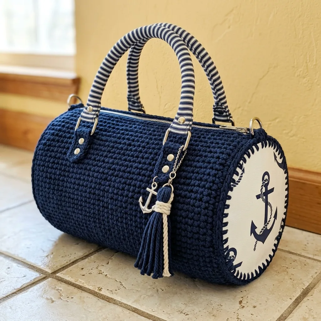 Navy Blue Nautical Barrel Purse Crochet Pattern