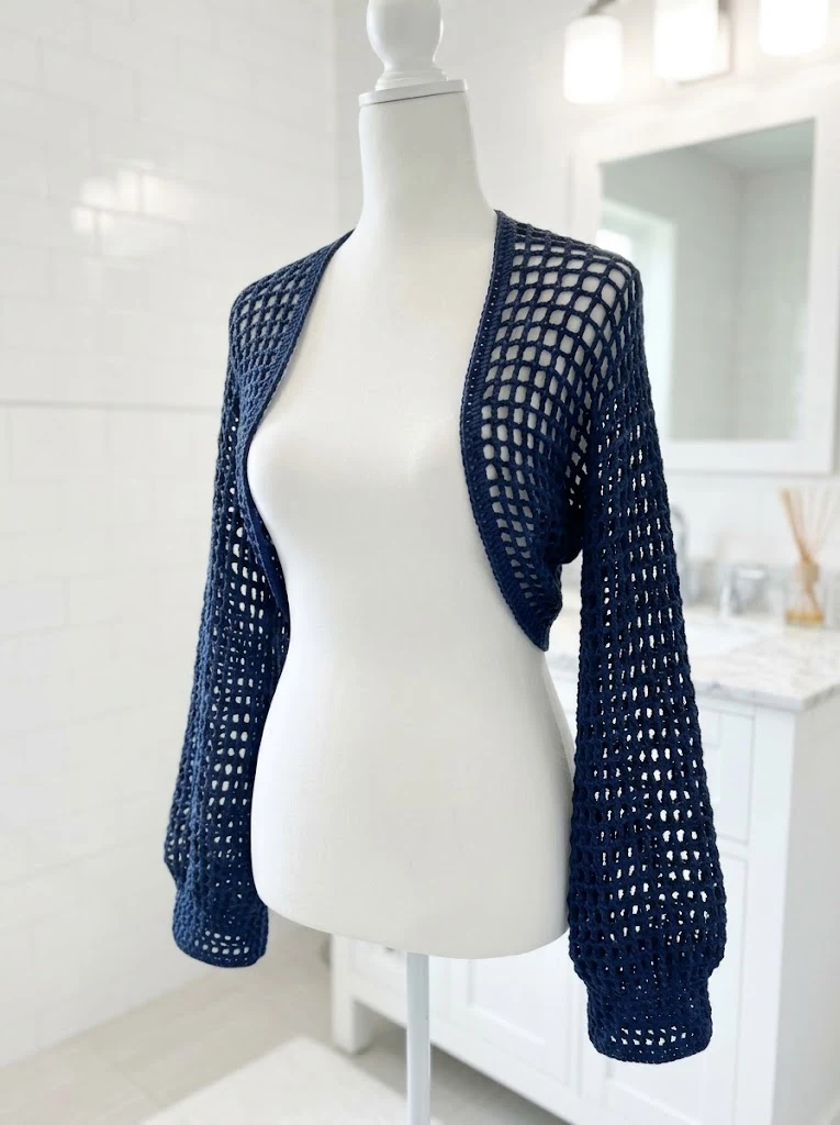Navy Blue Open Weave Crochet Shrug Free Pattern