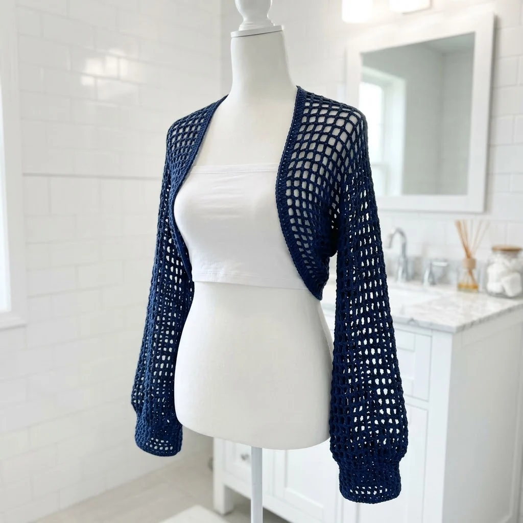 Navy Blue Open Weave Crochet Shrug Free Pattern