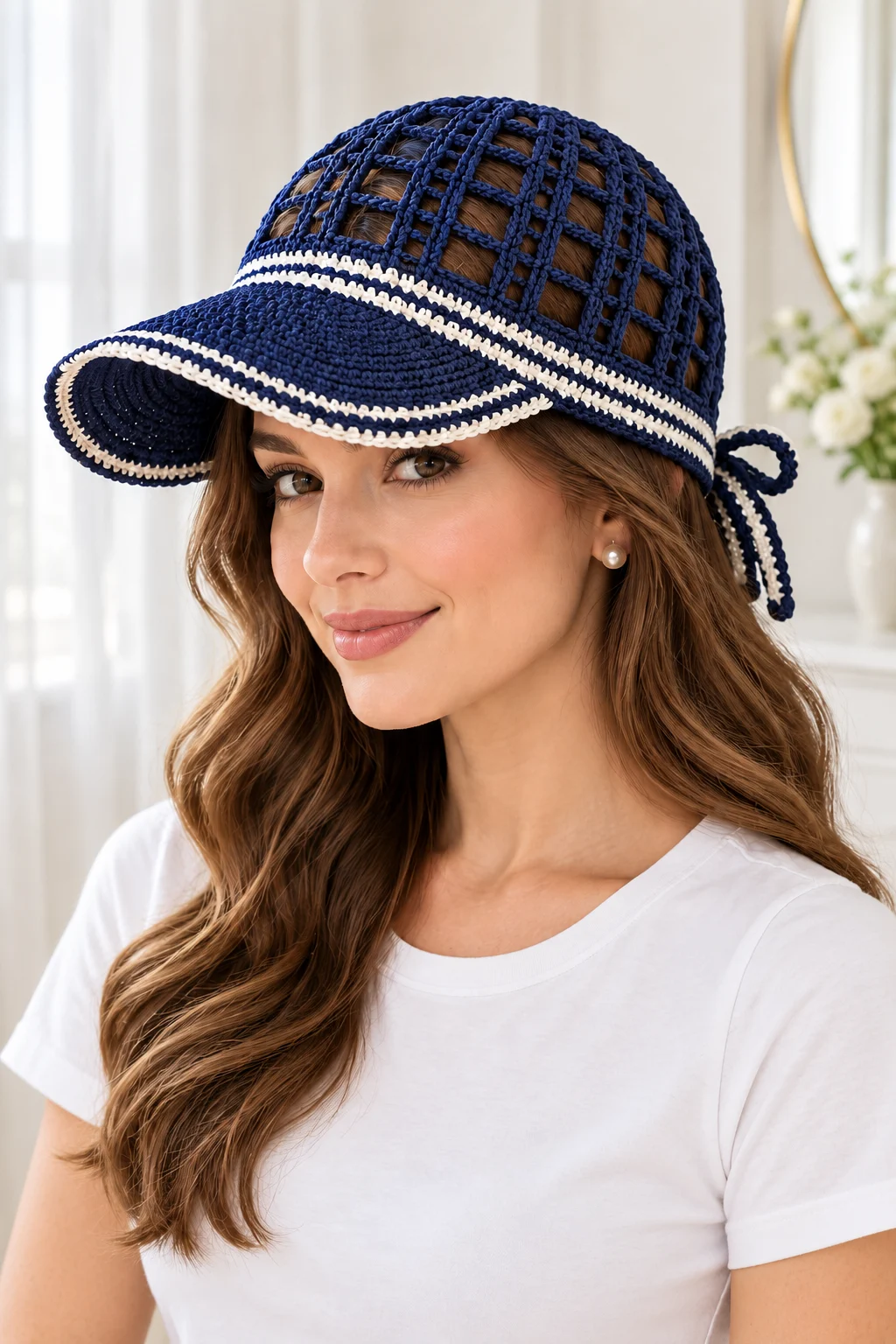 Navy Coastal Lace Cap Crochet Pattern