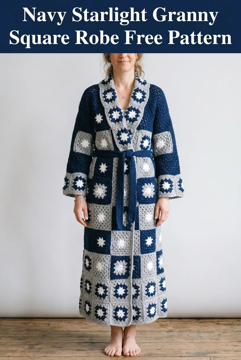 Navy Starlight Granny Square Robe Free Pattern