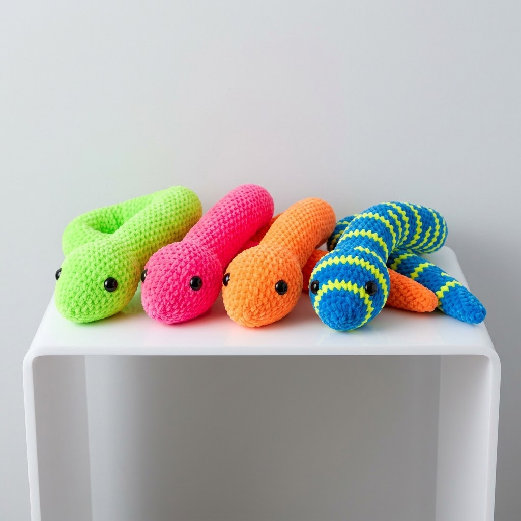 Neon Glow Snake Plushie Free Crochet Pattern