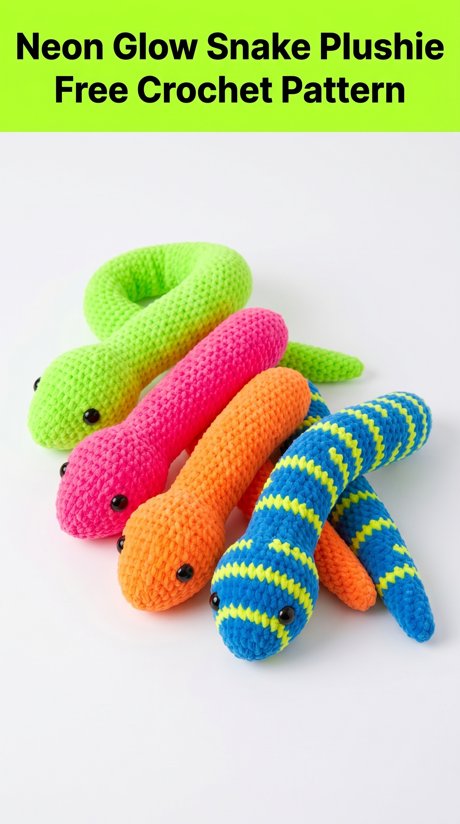 Neon Glow Snake Plushie Free Crochet Pattern
