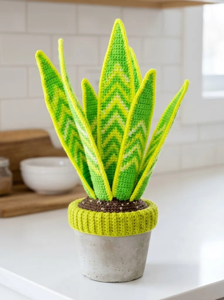 Neon Lime Snake Plant Amigurumi Free Crochet Pattern