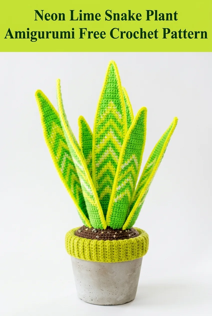 Neon Lime Snake Plant Amigurumi Free Crochet Pattern