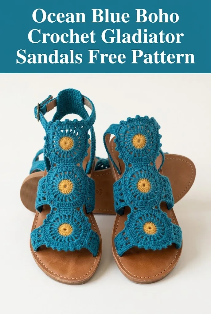 Ocean Blue Boho Crochet Gladiator Sandals Free Pattern