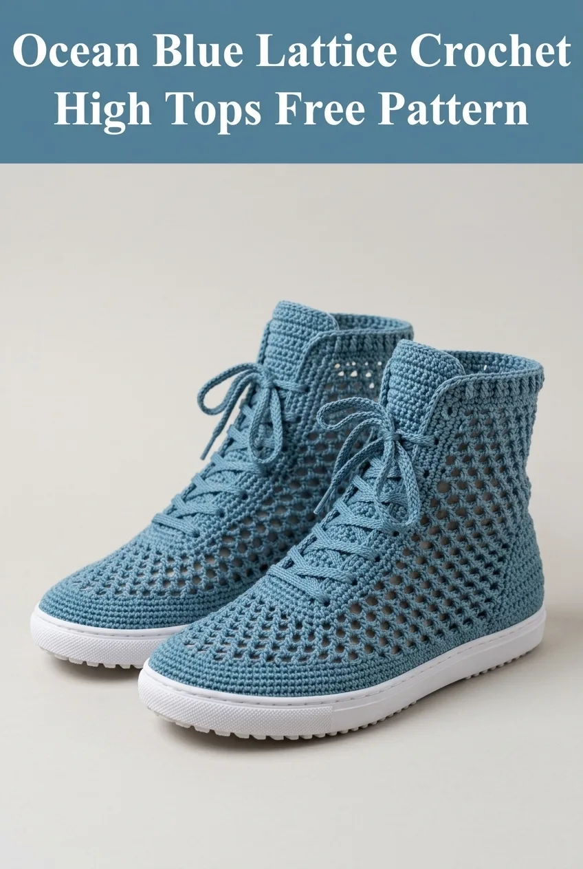Ocean Blue Lattice Crochet High Tops Free Pattern