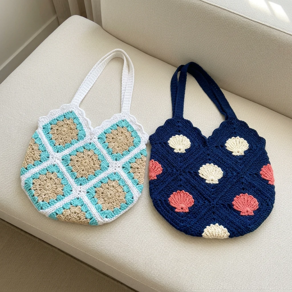 Ocean Blue Seashell Motif Tote Crochet Pattern