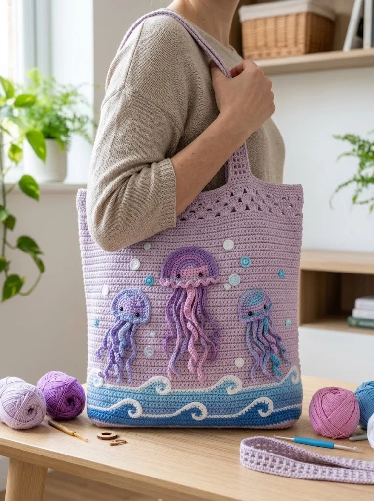 Ocean Jellyfish Crochet Market Bag Free Pattern