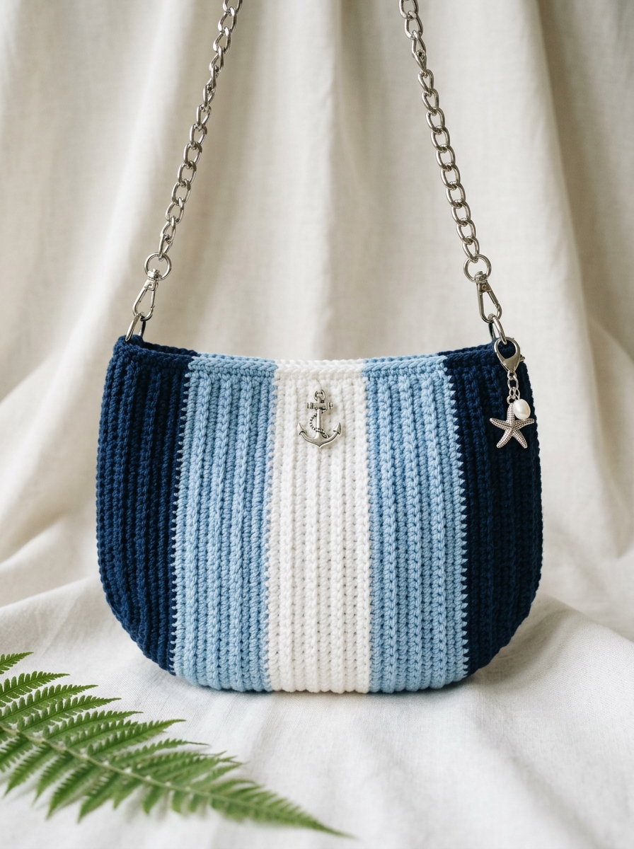 Ocean Wave Blue Striped Clutch Free Crochet Pattern