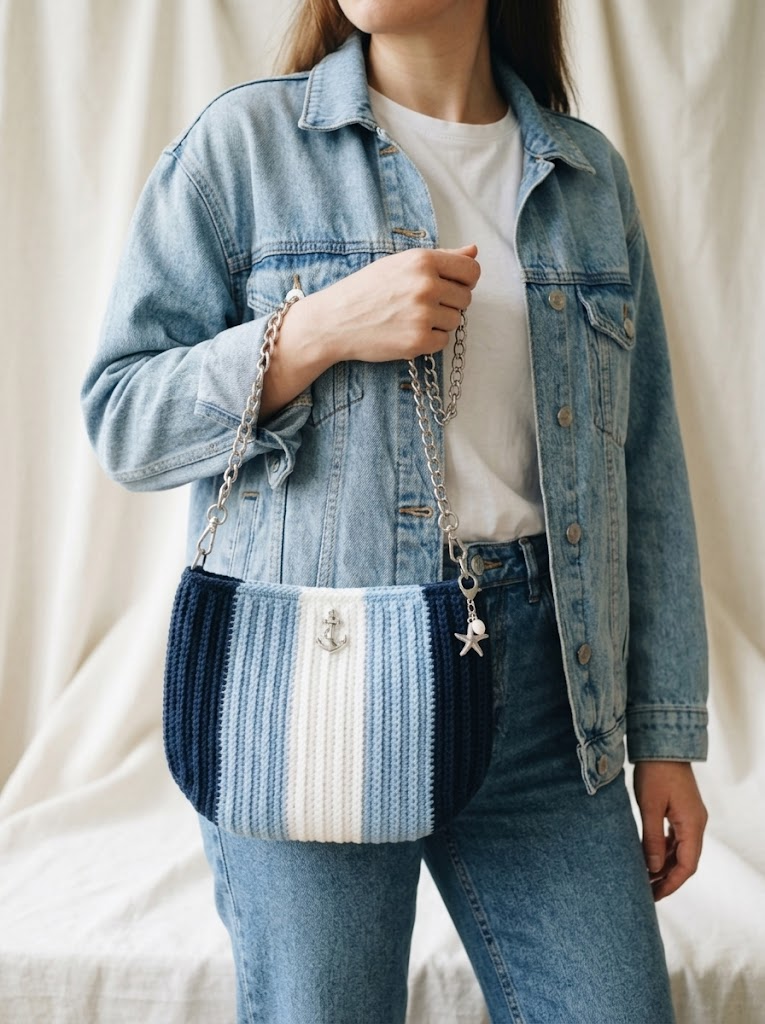 Ocean Wave Blue Striped Clutch Free Crochet Pattern