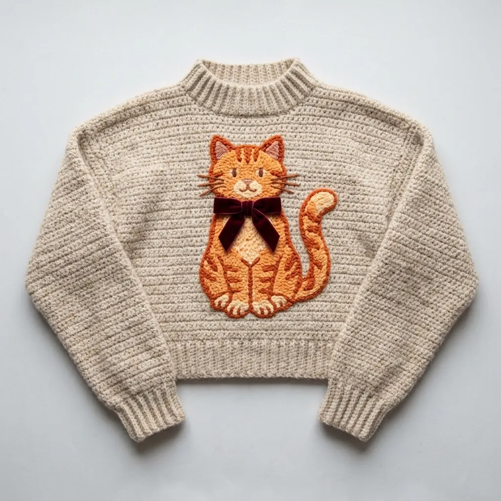 Orange Ginger Cat Velvet Bow Sweater Free Crochet Pattern
