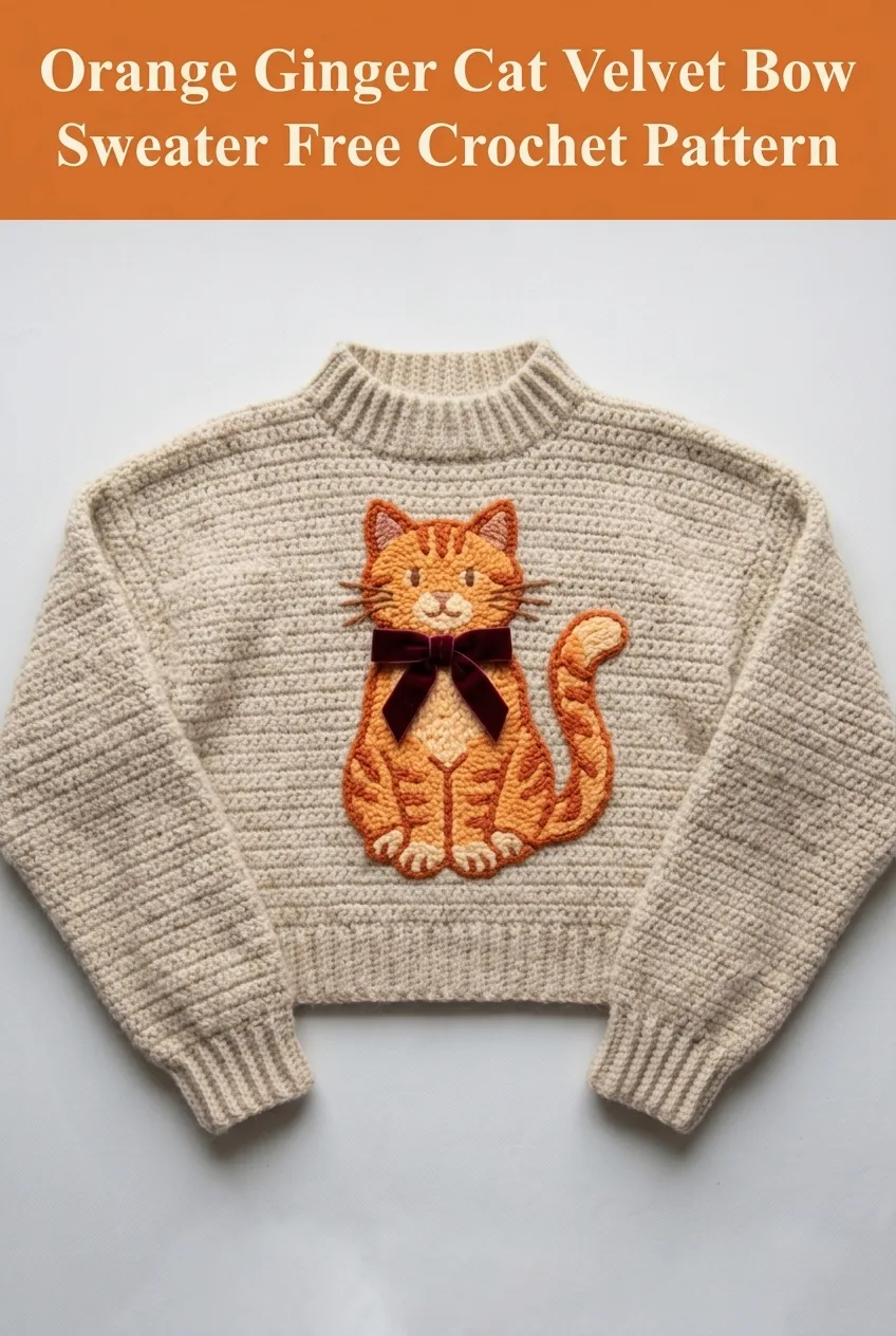 Orange Ginger Cat Velvet Bow Sweater Free Crochet Pattern