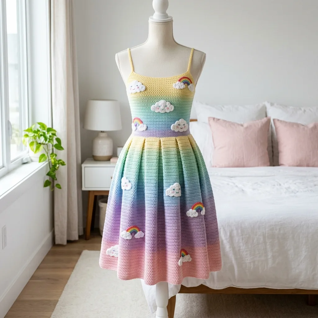 Pastel Rainbow Cloud Dress Crochet Pattern