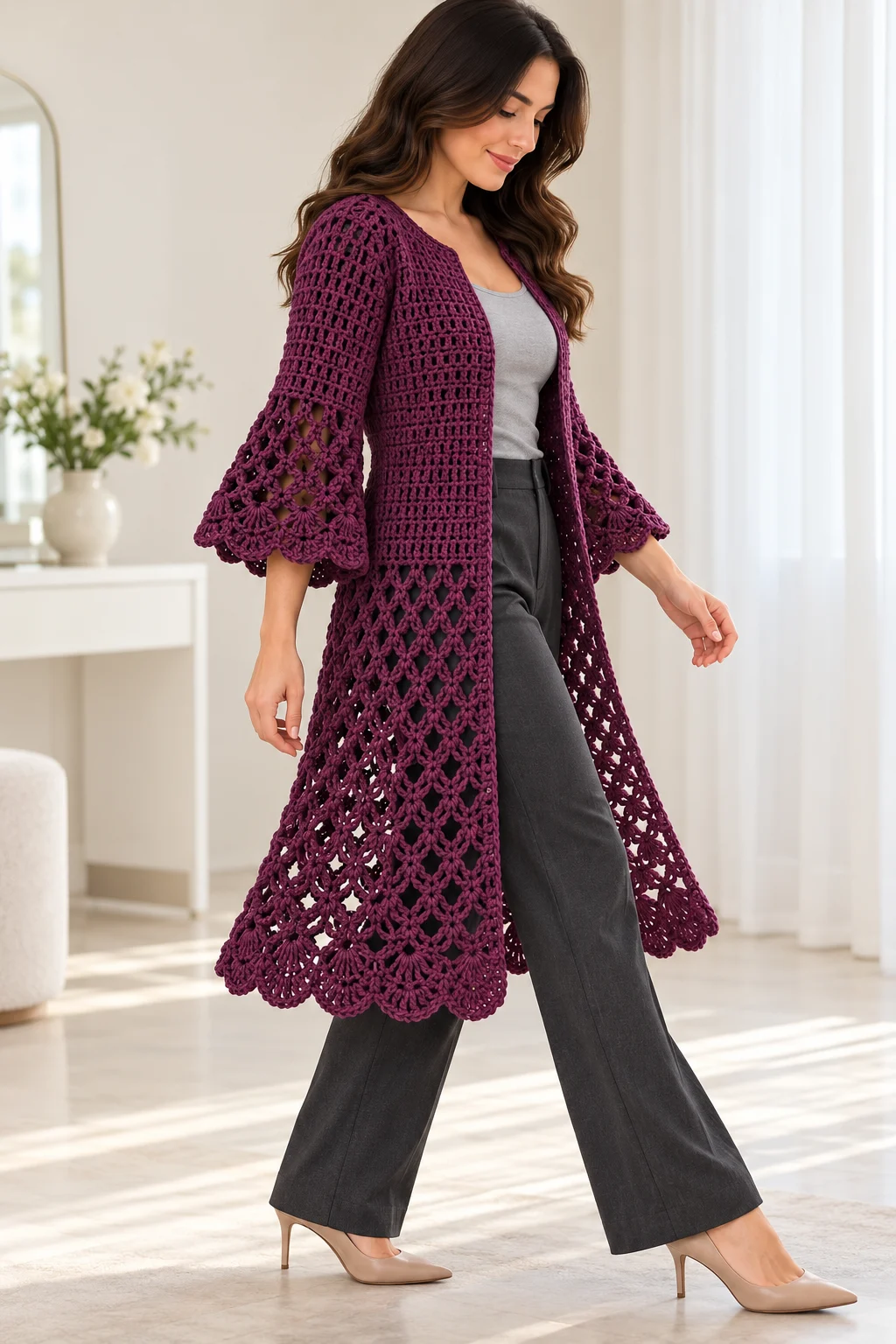 Plum Shell Duster Crochet Pattern