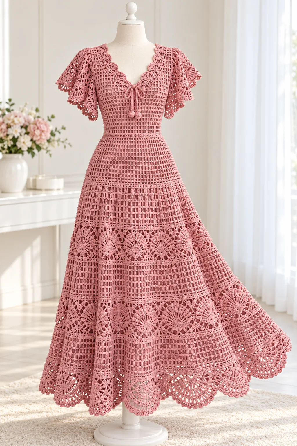 Rose Shell Midi Dress Crochet Pattern