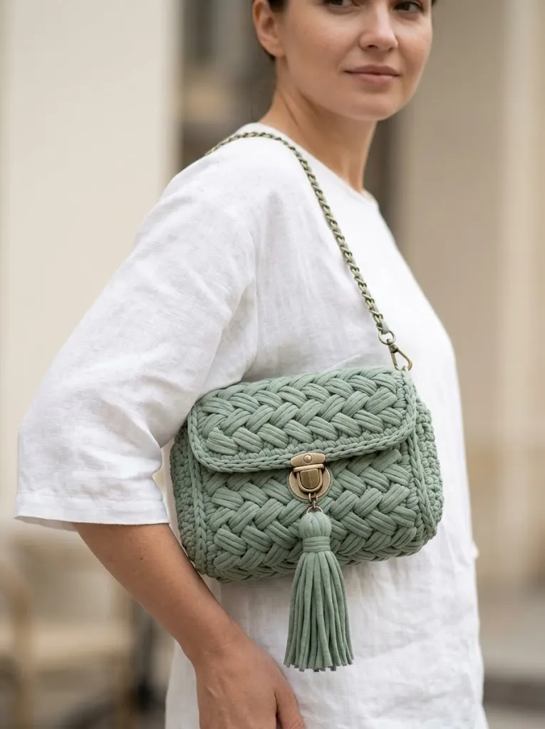 Sage Green Boho Braided Bag Free Crochet Pattern