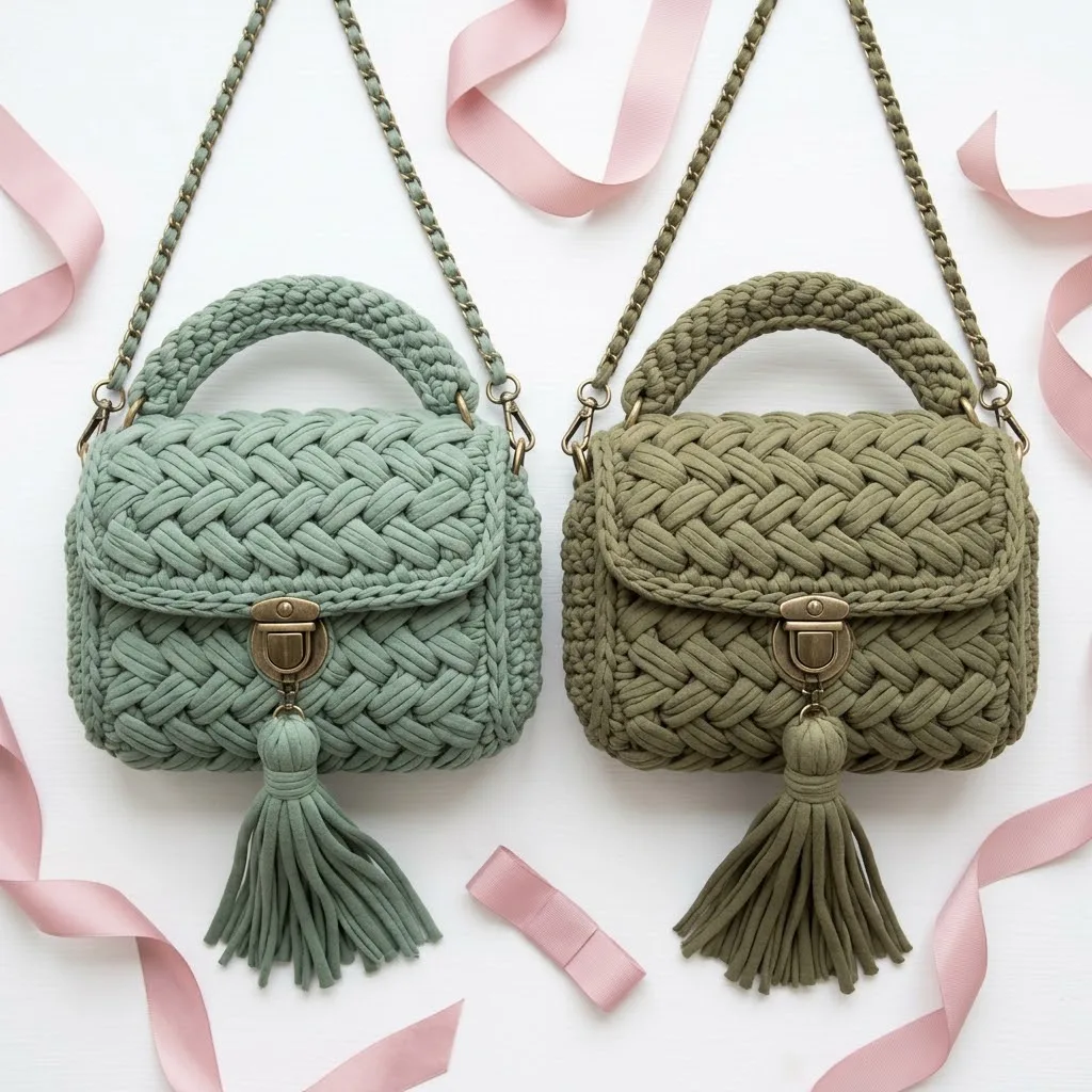 Sage Green Boho Braided Bag Free Crochet Pattern