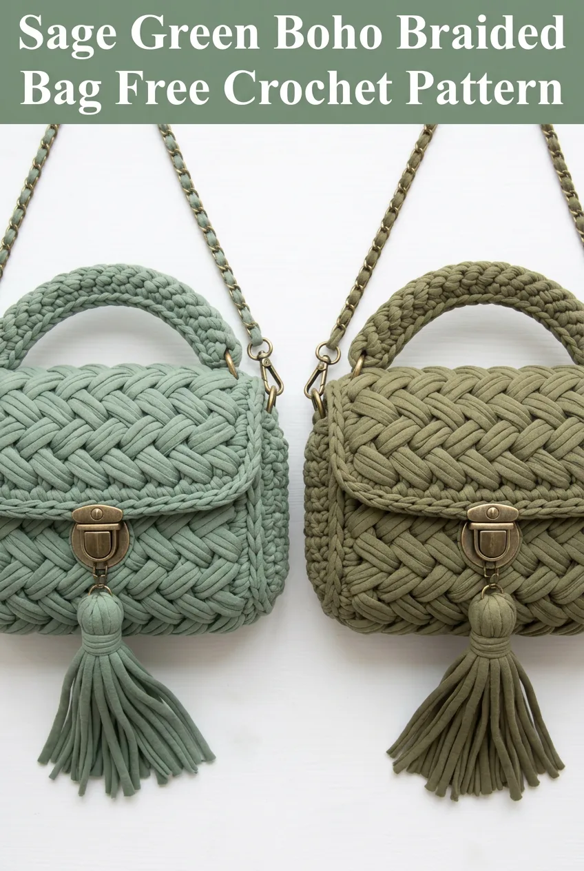 Sage Green Boho Braided Bag Free Crochet Pattern