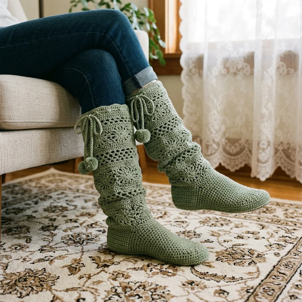 Sage Green Boho Crochet Lace Boots Free Pattern